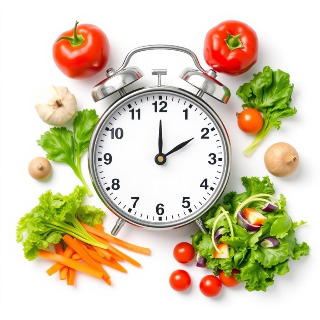 Clock showing 5-minute prep time for vegan salad recipes