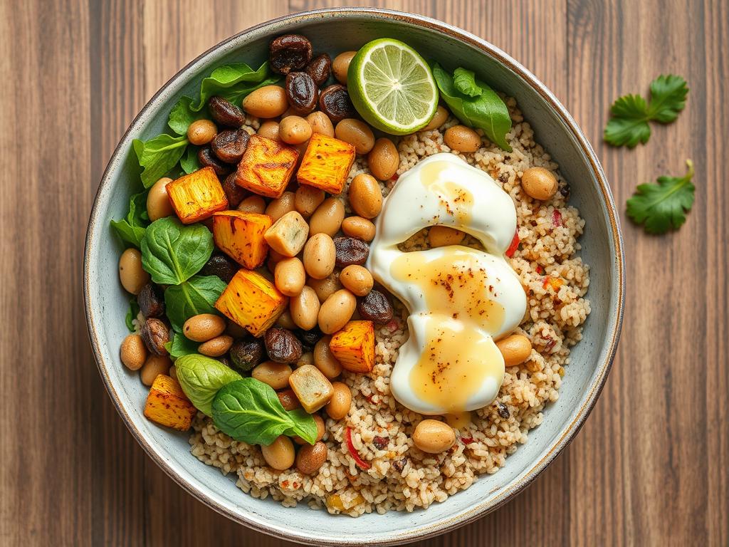 Colorful grain bowl with fresh vegetables