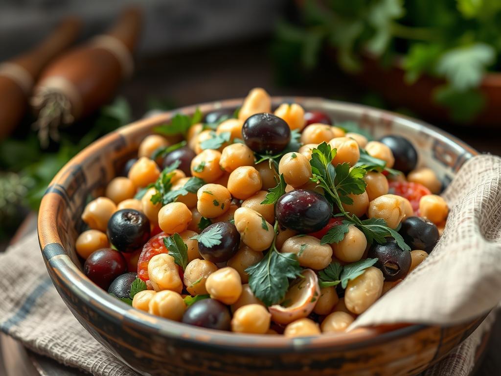 Mediterranean-inspired vegan salad with olives and herbs