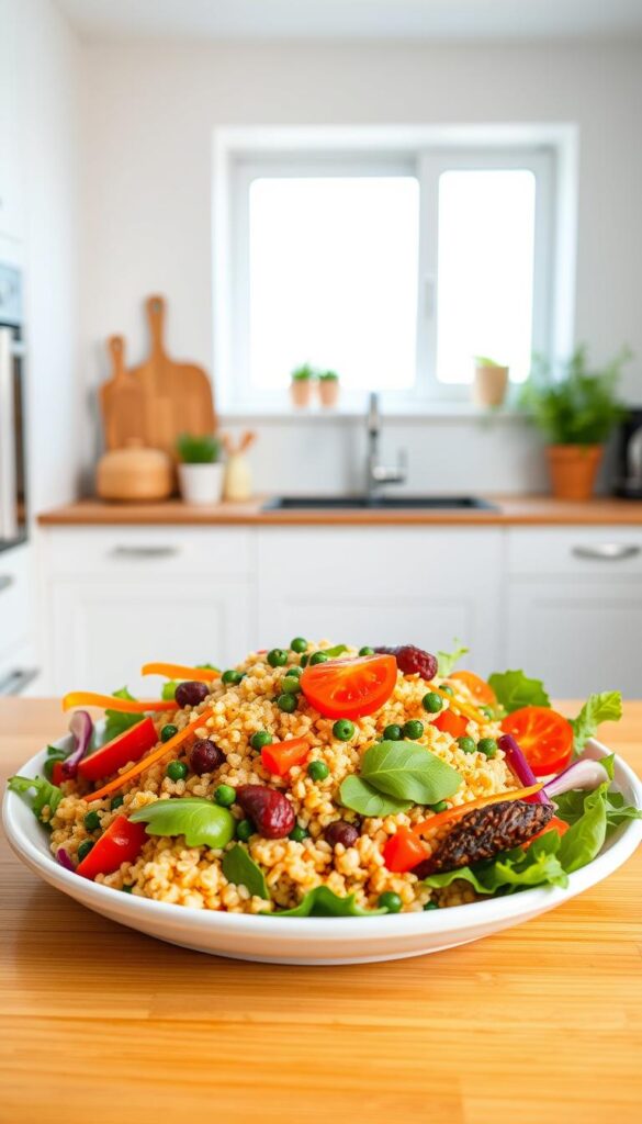 A vibrant, appetizing vegan dish set against a clean, modern kitchen backdrop. In the foreground, a plate showcases a colorful assortment of fresh vegetables, grains, and plant-based proteins, meticulously arranged to highlight their natural beauty. Warm, diffused lighting casts a soft, inviting glow, creating a sense of simplicity and ease. The middle ground features minimal, minimalist kitchen countertops and appliances, emphasizing the straightforward, fuss-free nature of the recipe. In the background, a bright, airy window allows natural light to filter in, giving the scene an air of lightness and wellness. The overall composition conveys a sense of approachability, encouraging the viewer to dive into this delectable, beginner-friendly vegan meal. A vibrant, appetizing vegan dish set against a clean, modern kitchen backdrop. In the foreground, a plate showcases a colorful assortment of fresh vegetables, grains, and plant-based proteins, meticulously arranged to highlight their natural beauty. Warm, diffused lighting casts a soft, inviting glow, creating a sense of simplicity and ease. The middle ground features minimal, minimalist kitchen countertops and appliances, emphasizing the straightforward, fuss-free nature of the recipe. In the background, a bright, airy window allows natural light to filter in, giving the scene an air of lightness and wellness. The overall composition conveys a sense of approachability, encouraging the viewer to dive into this delectable, beginner-friendly vegan meal.